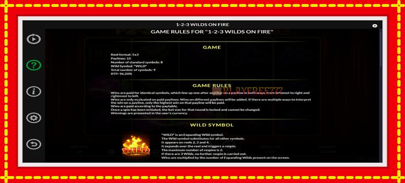 Slot machine 1-2-3 Wilds on Fire with access to free game online, picture 7