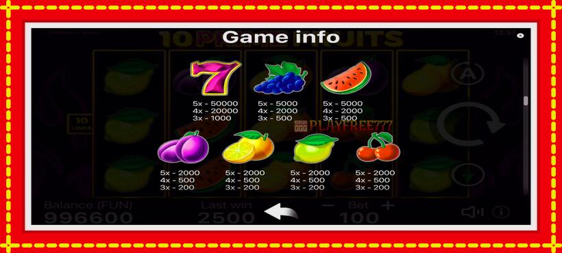 Slot machine 10 Prime Fruits with access to free game online, picture 6