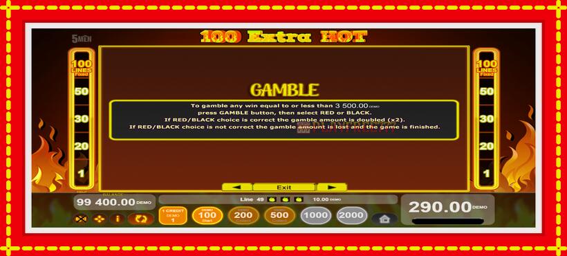 Slot machine 100 Extra Hot with access to free game online, picture 6