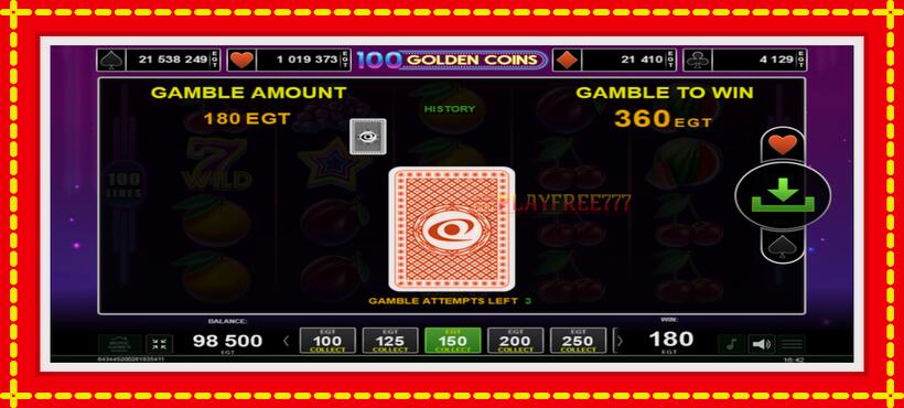 Slot machine 100 Golden Coins with access to free game online, picture 4