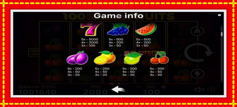 Slot machine 100 Prime Fruits with access to free game online, picture 6