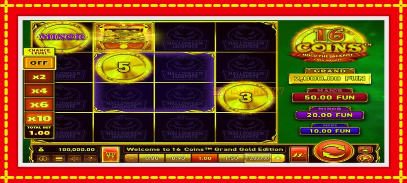 Slot machine 16 Coins Grand Gold Edition Halloween Jackpots with access to free game online, picture 1