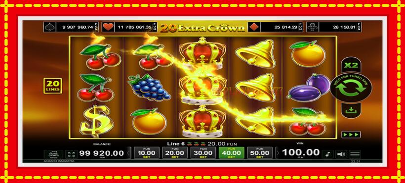 Slot machine 20 Extra Crown with access to free game online, picture 2