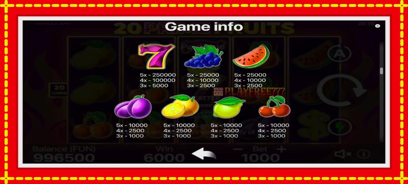 Slot machine 20 Prime Fruits with access to free game online, picture 6