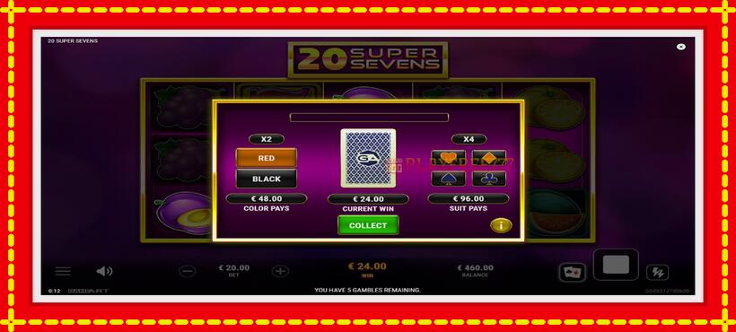 Slot machine 20 Super Sevens with access to free game online, picture 4