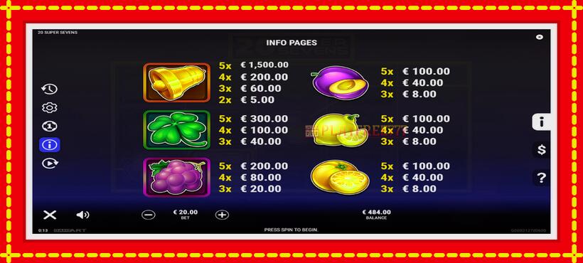 Slot machine 20 Super Sevens with access to free game online, picture 5