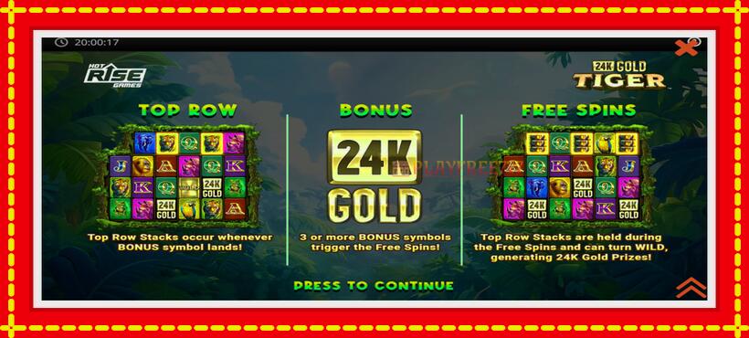 Slot machine 24K Gold Tiger with access to free game online, picture 1