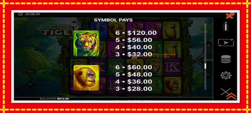 Slot machine 24K Gold Tiger with access to free game online, picture 6