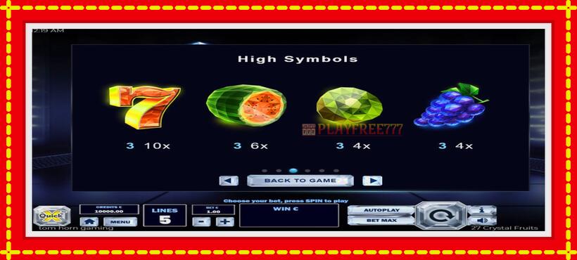 Slot machine 27 Crystal Fruits with access to free game online, picture 6