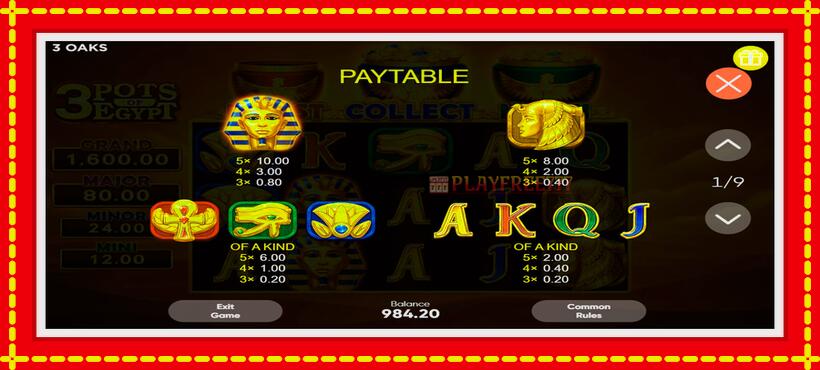 Slot machine 3 Pots of Egypt with access to free game online, picture 6