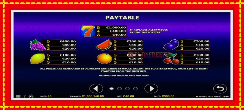 Slot machine 40 Super 7 Free Spins with access to free game online, picture 5