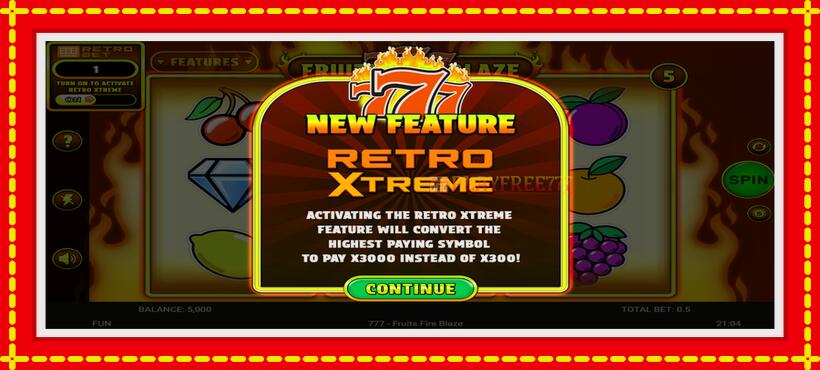 Slot machine 777 - Fruits Fire Blaze with access to free game online, picture 1