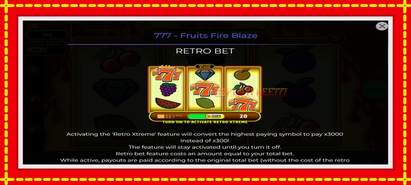 Slot machine 777 - Fruits Fire Blaze with access to free game online, picture 5