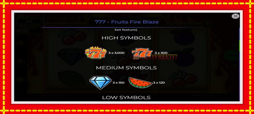 Slot machine 777 - Fruits Fire Blaze with access to free game online, picture 6