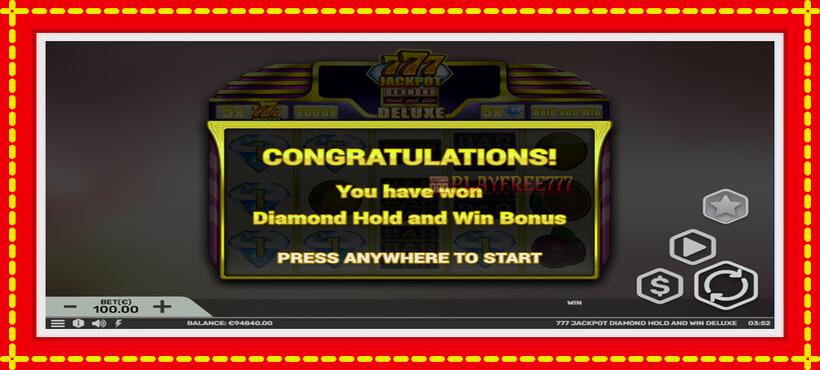 Slot machine 777 Jackpot Diamond Hold and Win Deluxe with access to free game online, picture 4