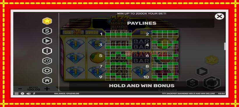 Slot machine 777 Jackpot Diamond Hold and Win Deluxe with access to free game online, picture 7