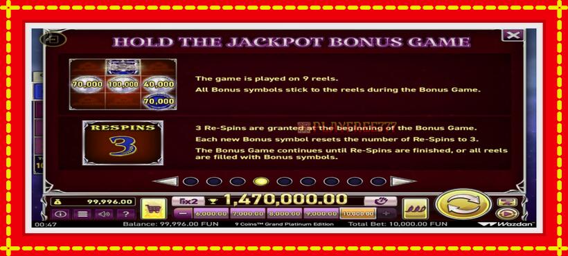 Slot machine 9 Coins Grand Platinum Edition Score The Jackpot with access to free game online, picture 4