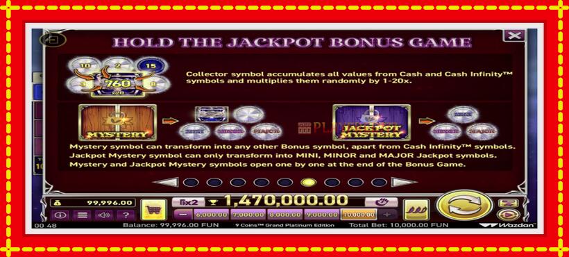 Slot machine 9 Coins Grand Platinum Edition Score The Jackpot with access to free game online, picture 5