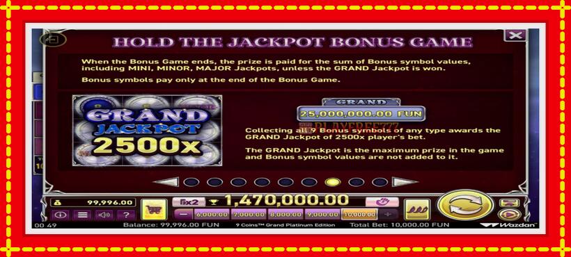 Slot machine 9 Coins Grand Platinum Edition Score The Jackpot with access to free game online, picture 6