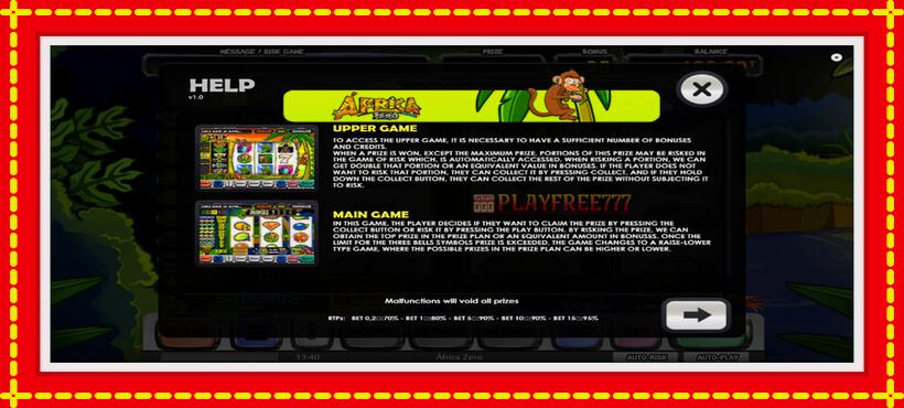 Slot machine Africa Zero with access to free game online, picture 5