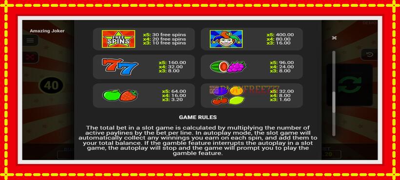 Slot machine Amazing Joker with access to free game online, picture 4