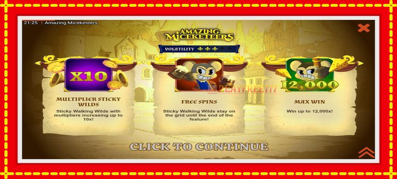 Slot machine Amazing Miceketeers with access to free game online, picture 1