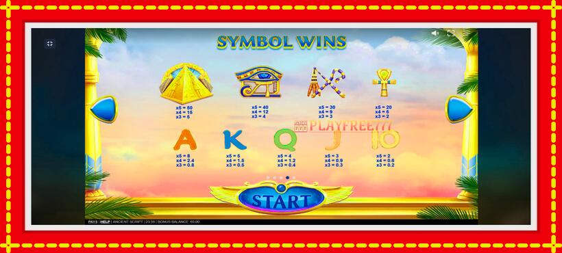 Slot machine Ancient Script with access to free game online, picture 2