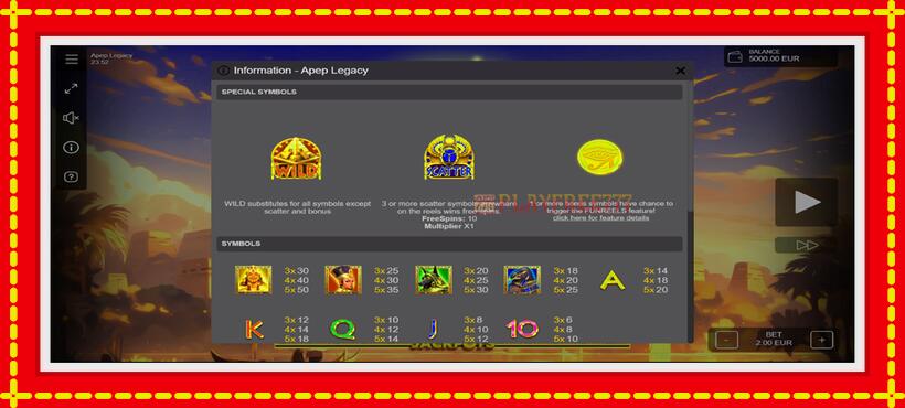 Slot machine Apep Legacy with access to free game online, picture 5