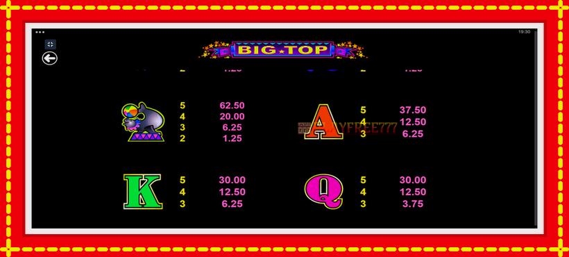 Slot machine Big Top with access to free game online, picture 9