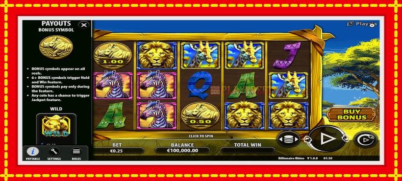 Slot machine Billionaire Rhino with access to free game online, picture 6