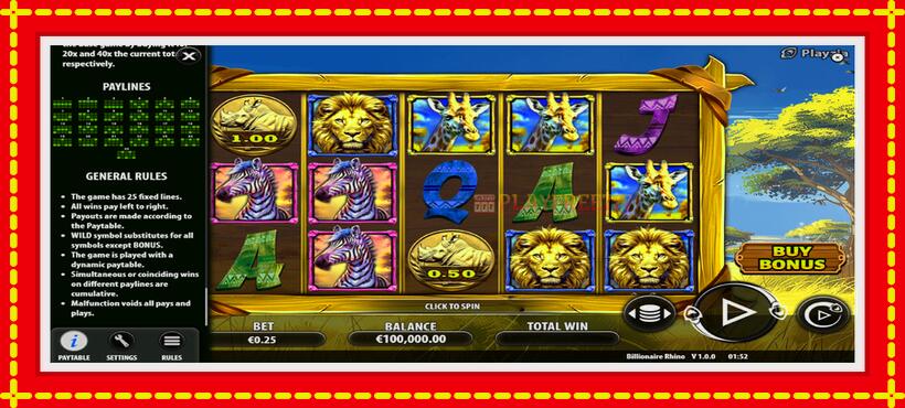 Slot machine Billionaire Rhino with access to free game online, picture 7