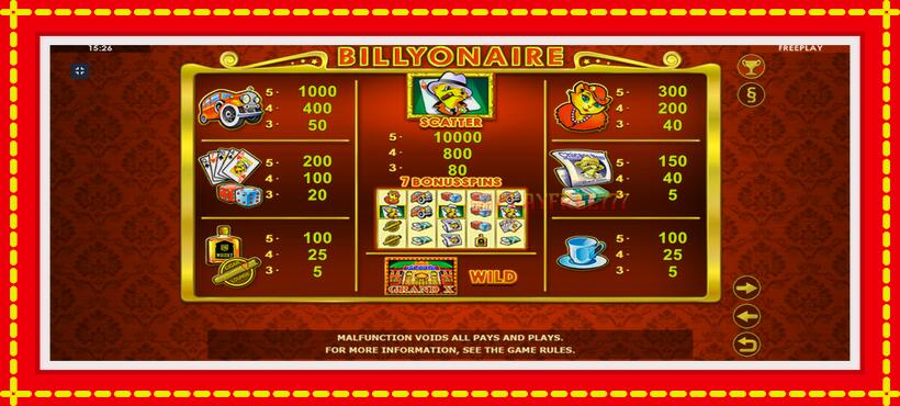 Slot machine Billyonaire with access to free game online, picture 4