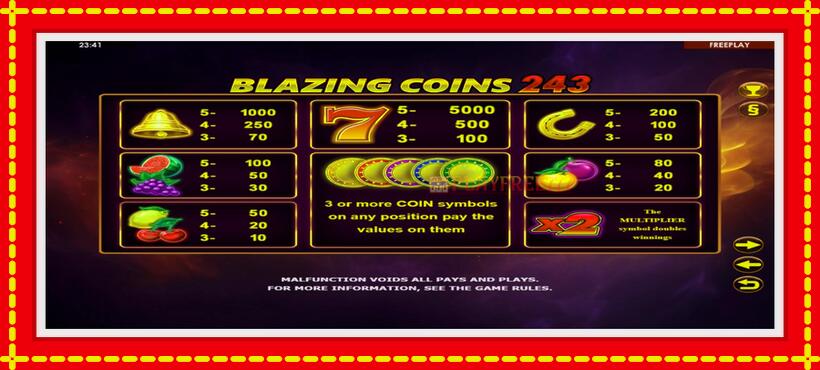 Slot machine Blazing Coins 243 with access to free game online, picture 4