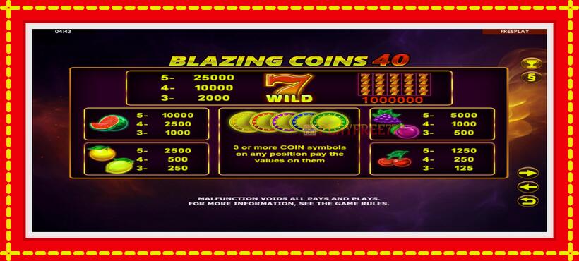 Slot machine Blazing Coins 40 with access to free game online, picture 4