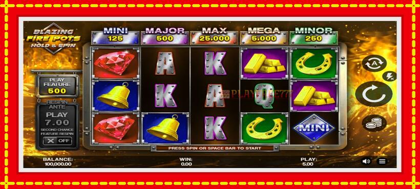 Slot machine Blazing Fire Pots Hold & Spin with access to free game online, picture 1