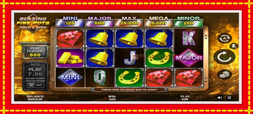 Slot machine Blazing Fire Pots Hold & Spin with access to free game online, picture 2