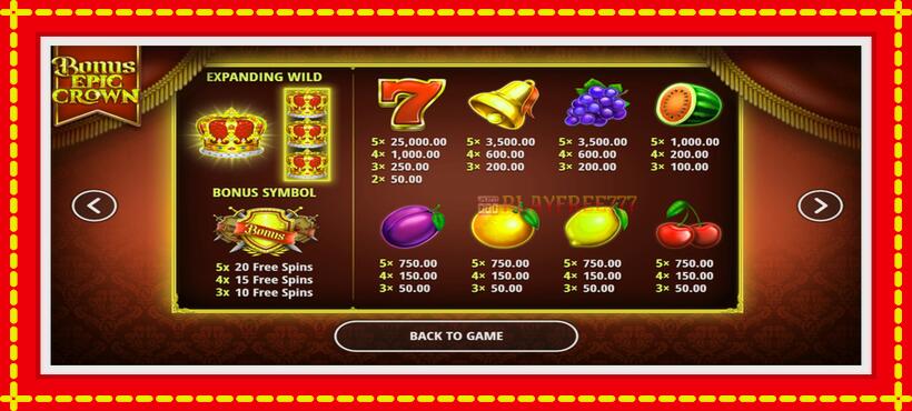 Slot machine Bonus Epic Crown with access to free game online, picture 5