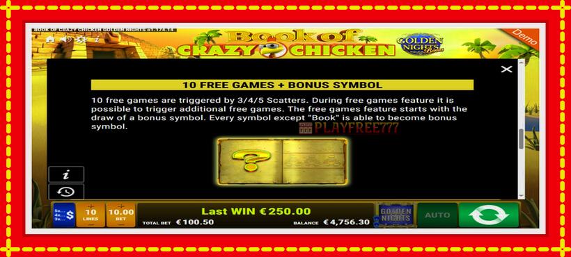 Slot machine Book of Crazy Chicken Golden Nights with access to free game online, picture 8