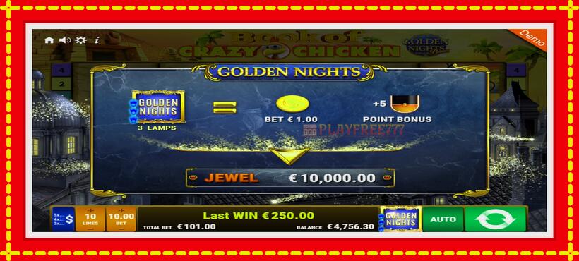 Slot machine Book of Crazy Chicken Golden Nights with access to free game online, picture 9