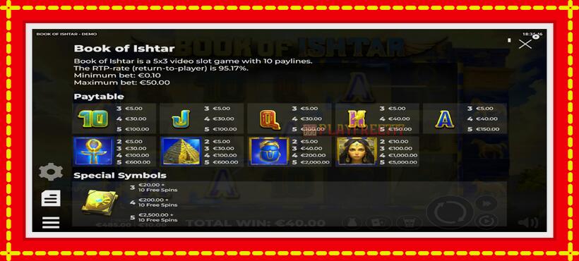 Slot machine Book of Ishtar with access to free game online, picture 6