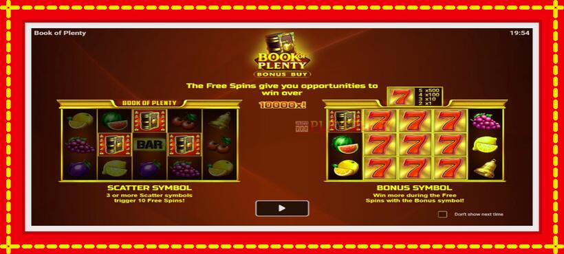 Slot machine Book of Plenty with access to free game online, picture 1