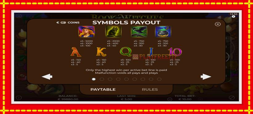 Slot machine Book of Witches with access to free game online, picture 5