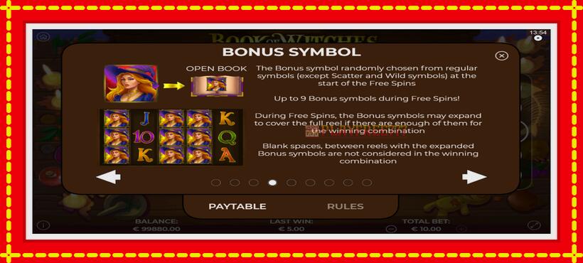 Slot machine Book of Witches with access to free game online, picture 6