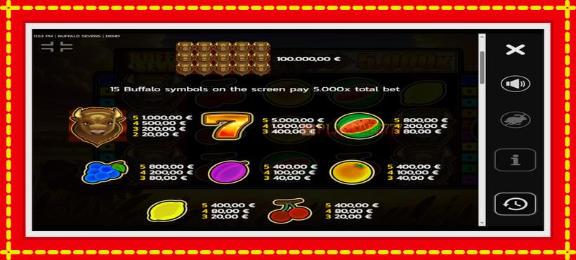 Slot machine Buffalo Sevens with access to free game online, picture 3