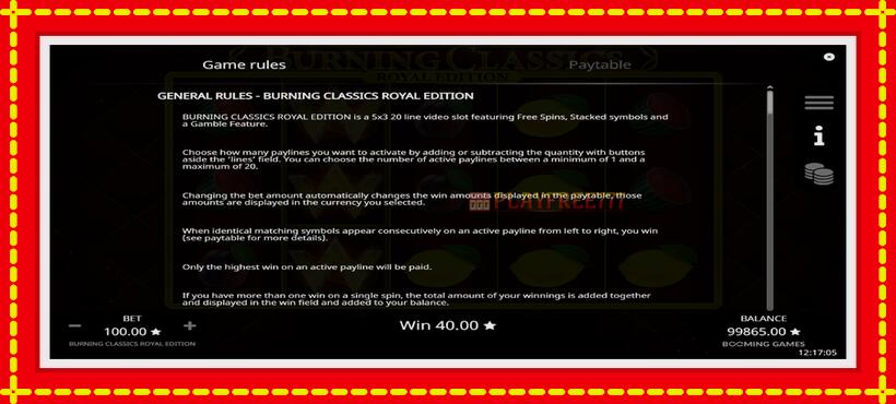 Slot machine Burning Classics Royal Edition with access to free game online, picture 6