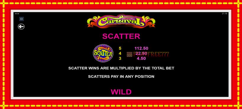 Slot machine Carnaval with access to free game online, picture 7