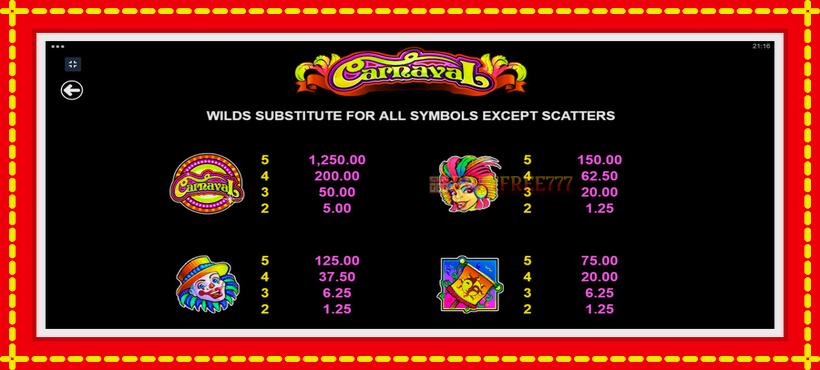 Slot machine Carnaval with access to free game online, picture 8