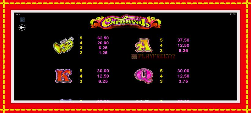 Slot machine Carnaval with access to free game online, picture 9