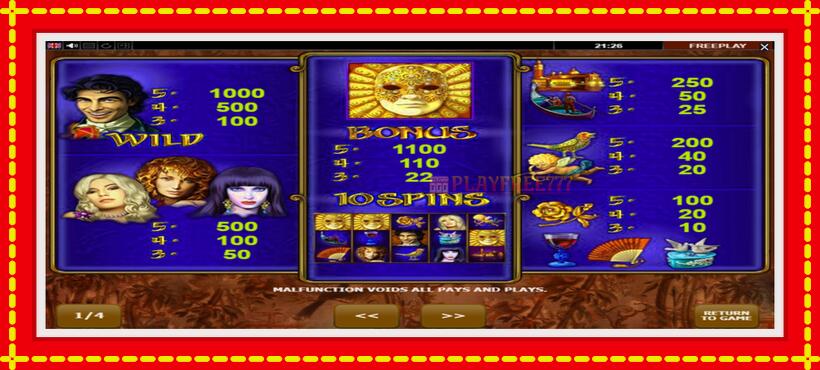 Slot machine Casanova with access to free game online, picture 7