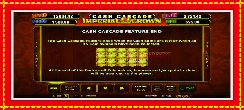 Slot machine Cash Cascade Imperial Crown with access to free game online, picture 7